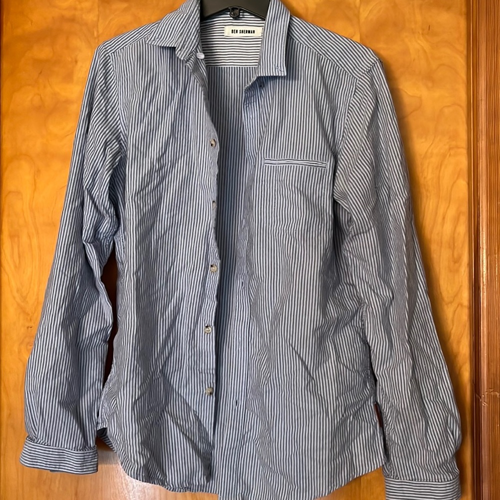Ben Sherman blue white stripe button down shirt size M like new